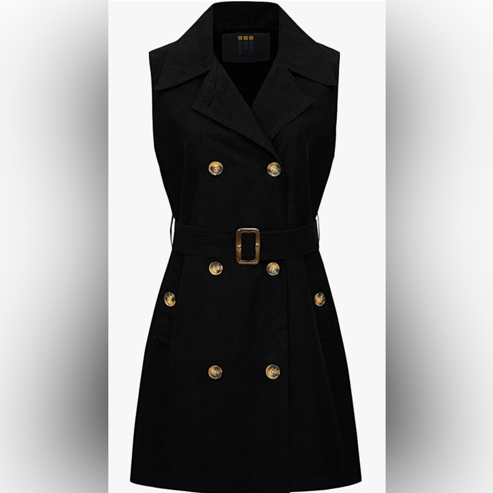 Women's Faux Suede Vest Sleeveless Double Breasted Trench Coat Long Blazer Dress